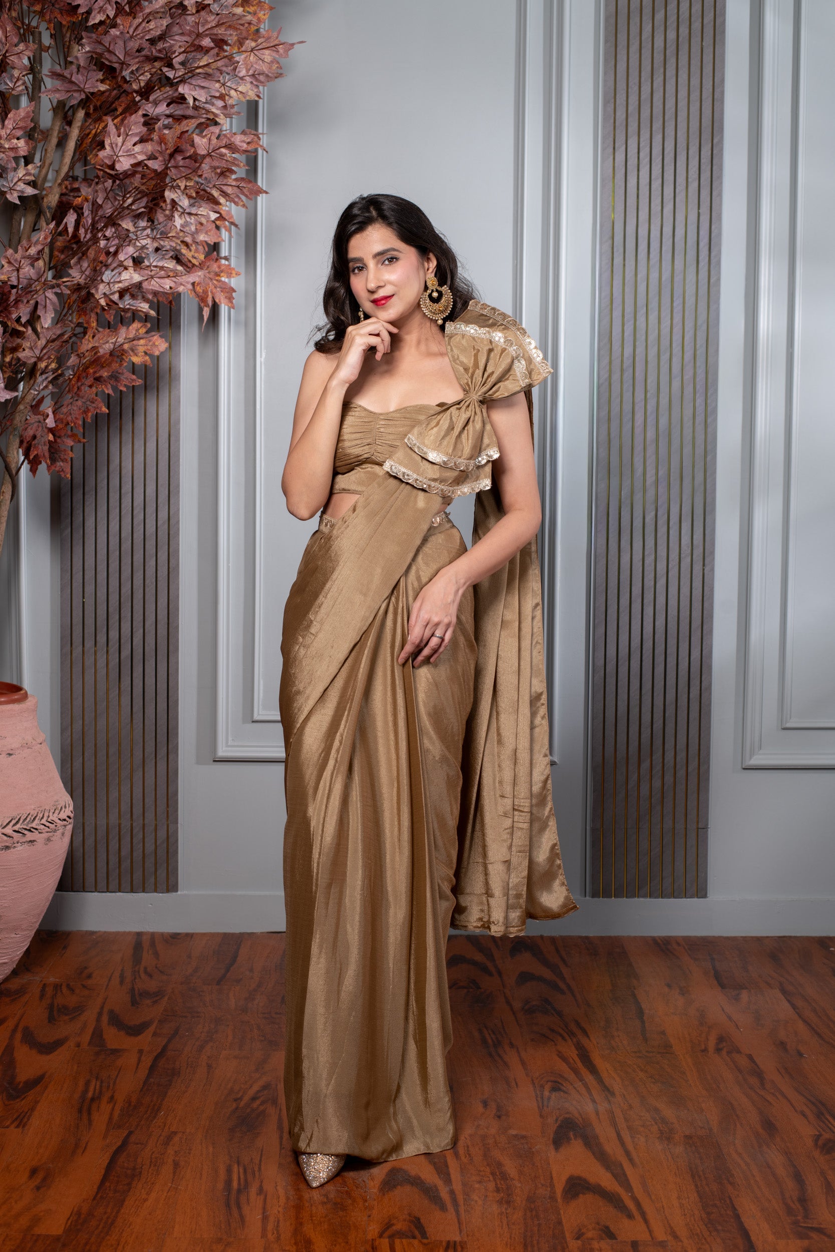 Golden Ready to Wear Saree With Bow
