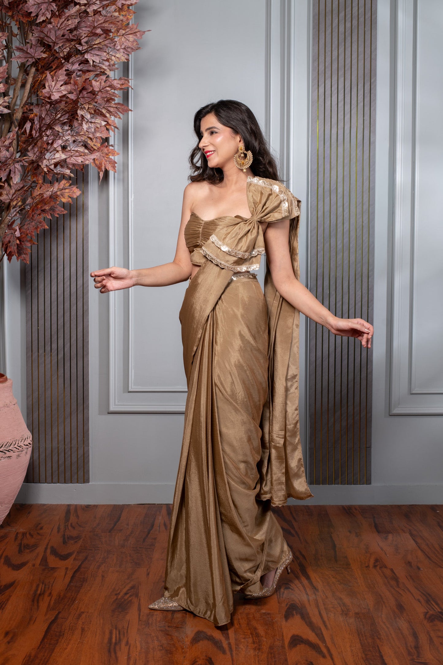 Golden Ready to Wear Saree With Bow