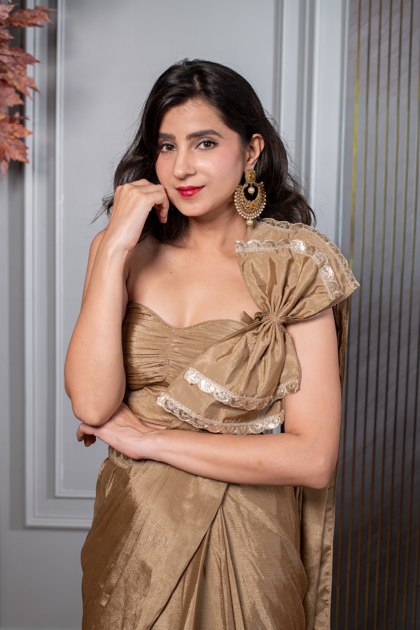 Golden Ready to Wear Saree With Bow
