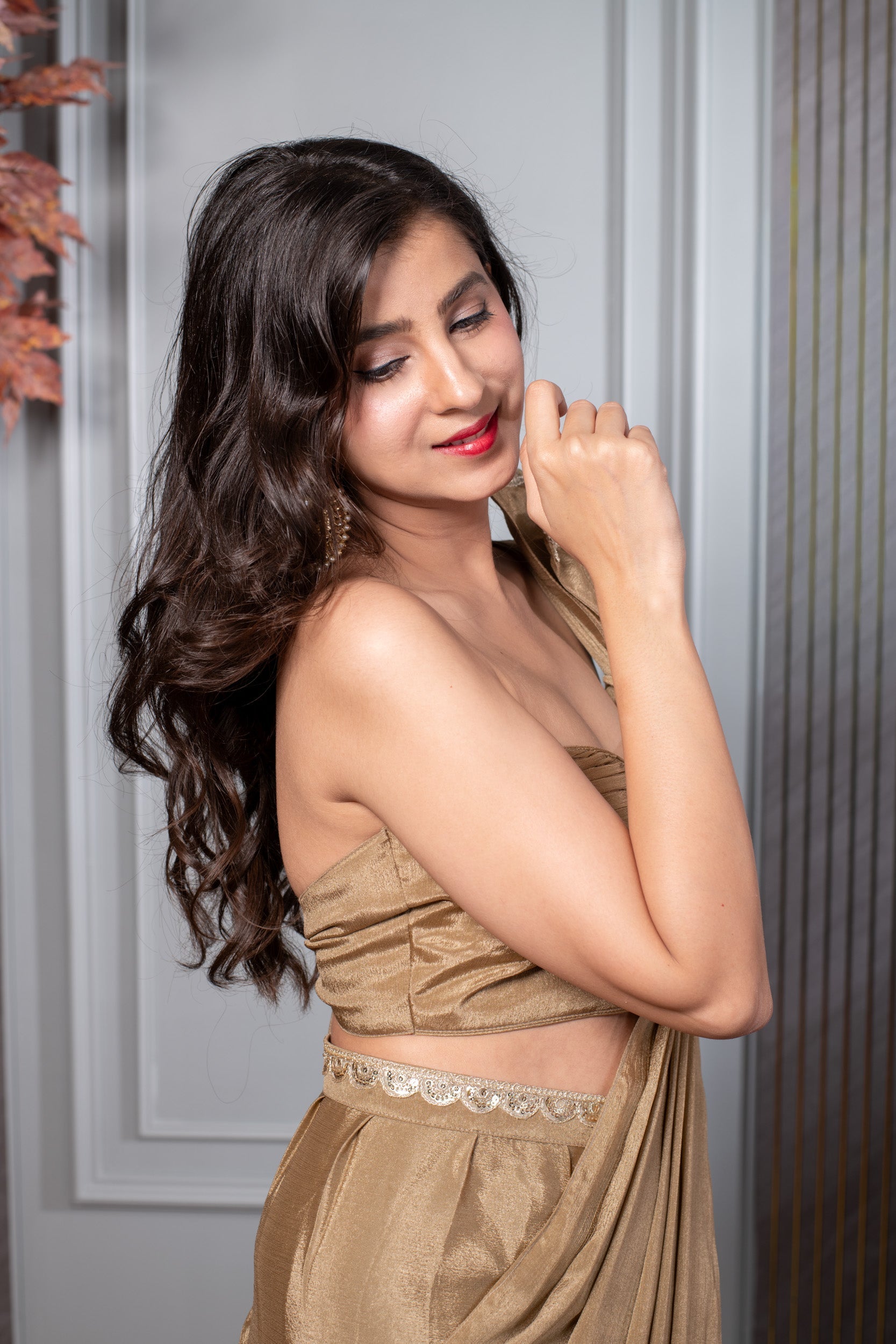 Golden Ready to Wear Saree With Bow