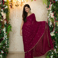 Burgandy Saree With Blouse Piece