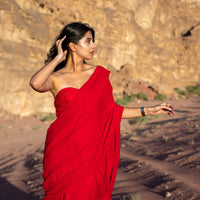 Red Ready to Wear Saree with stitched Blouse