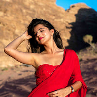 Red Ready to Wear Saree with stitched Blouse