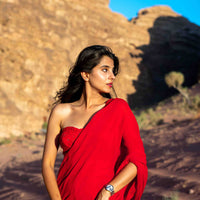 Red Ready to Wear Saree with stitched Blouse