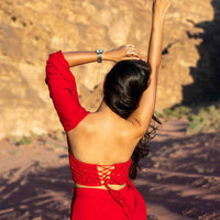 Red Ready to Wear Saree with stitched Blouse