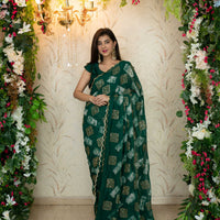 Green Sequin And Thread Work Saree