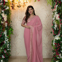 Dusty Pink Saree With Heavy Sequin Border