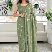 Olive Green Sequin Work Saree