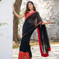 Red and Black Thread work saree