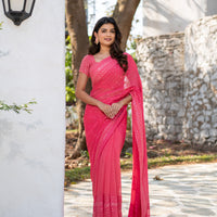 Rose Pink Sequin Saree
