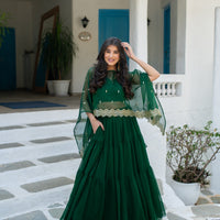 Bottle Green Cape Lehenga Choli