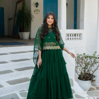 Bottle Green Cape Lehenga Choli