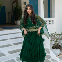 Bottle Green Cape Lehenga Choli