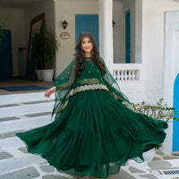 Bottle Green Cape Lehenga Choli