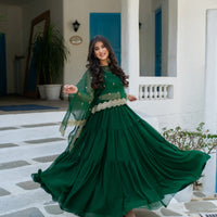 Bottle Green Cape Lehenga Choli