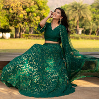 Rama Green All Over Work Lehenga