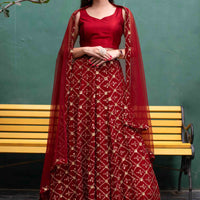 Deep Red Sequin And Zari Work Lehenga Set