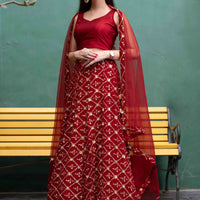 Deep Red Sequin And Zari Work Lehenga Set