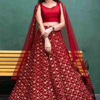 Deep Red Sequin And Zari Work Lehenga Set
