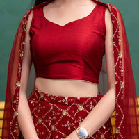 Deep Red Sequin And Zari Work Lehenga Set