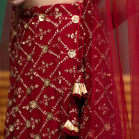 Deep Red Sequin And Zari Work Lehenga Set
