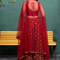 Deep Red Sequin And Zari Work Lehenga Set
