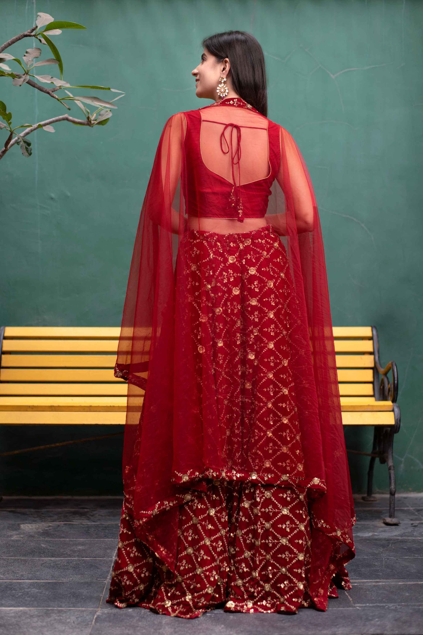 Deep Red Sequin And Zari Work Lehenga Set