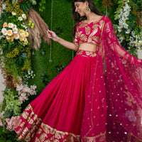 Rani Pink Leaf Daman Lehenga