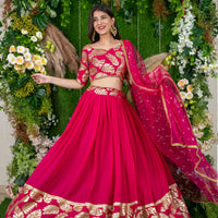 Rani Pink Leaf Daman Lehenga