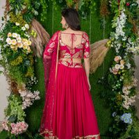 Rani Pink Leaf Daman Lehenga