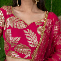 Rani Pink Leaf Daman Lehenga