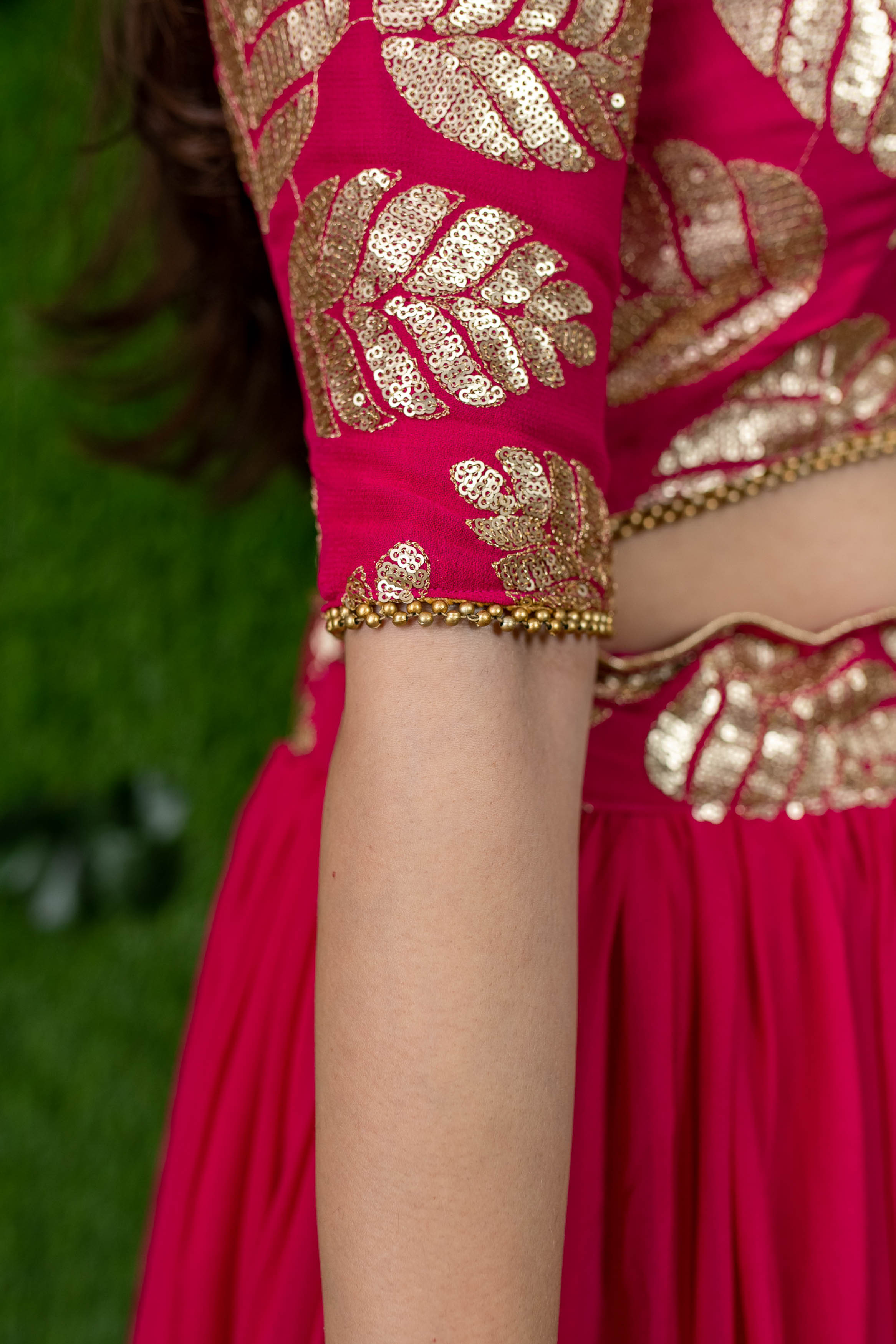 Rani Pink Leaf Daman Lehenga