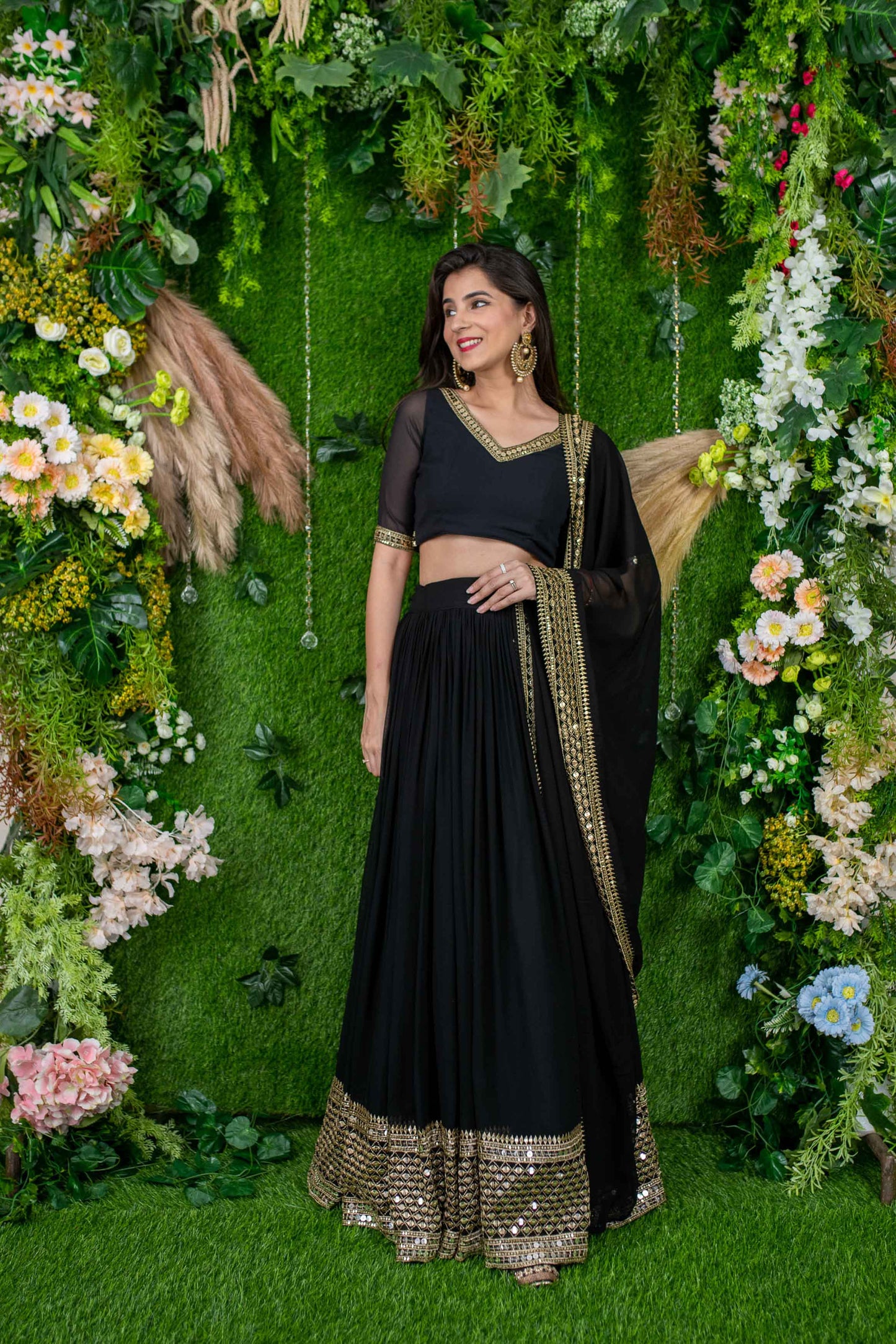 Black And Golden Daman Lehenga