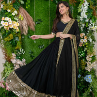 Black And Golden Daman Lehenga