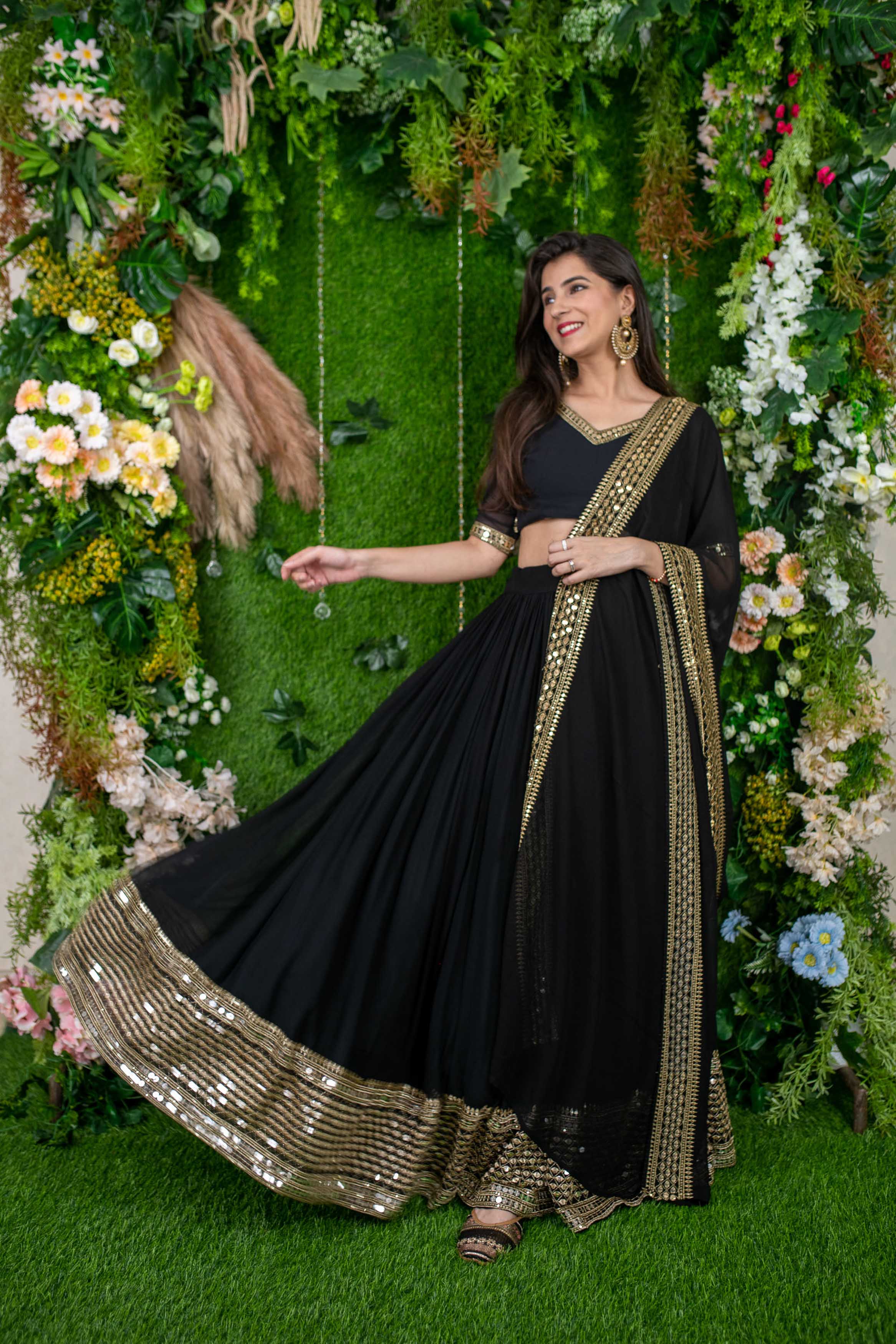 Black And Golden Daman Lehenga