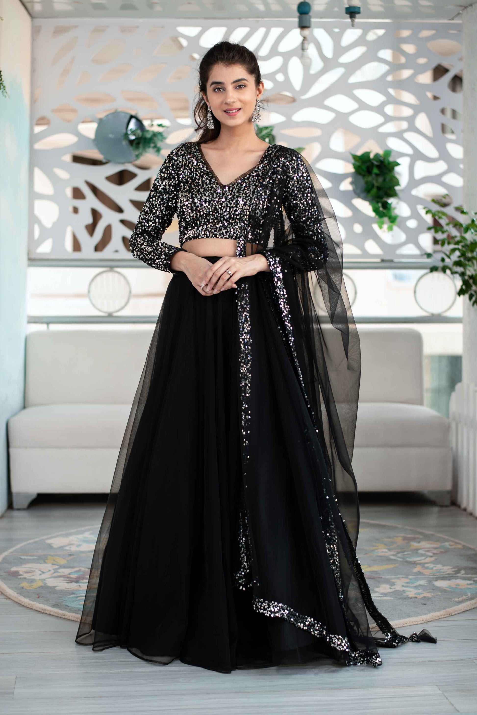 Black And Silver Lehenga