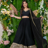 Black And Golden Daman Lehenga