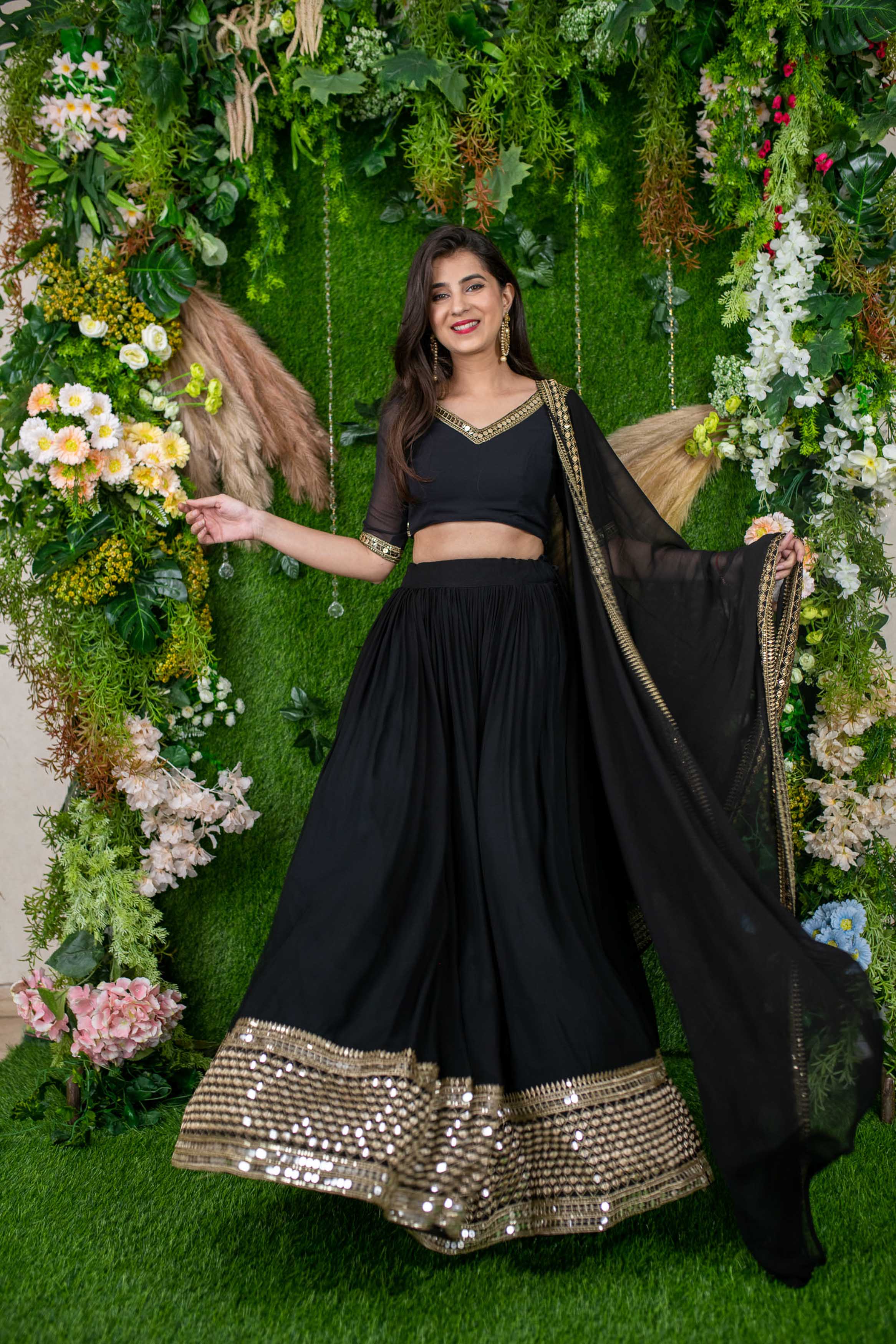 Black And Golden Daman Lehenga