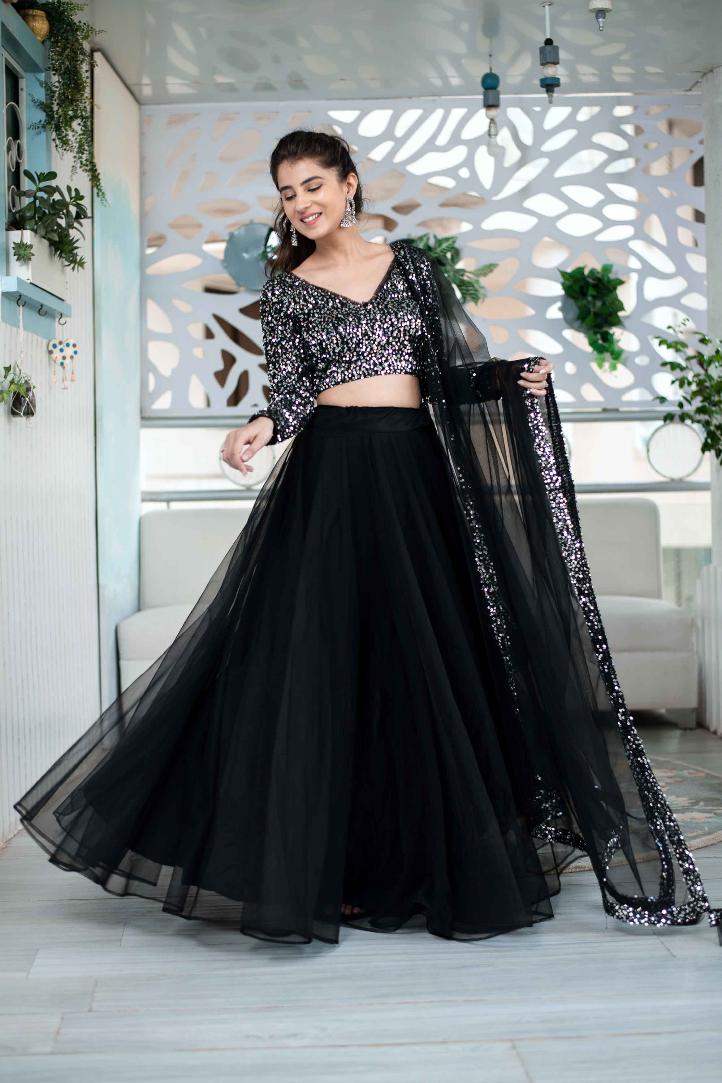 Black And Silver Lehenga