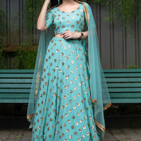 Ice Blue Sequin And Zari Work Lehenga Set