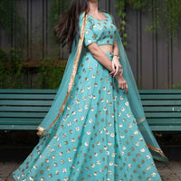 Ice Blue Sequin And Zari Work Lehenga Set