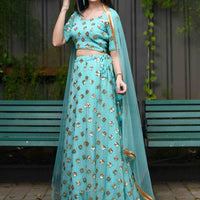 Ice Blue Sequin And Zari Work Lehenga Set