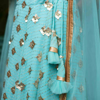Ice Blue Sequin And Zari Work Lehenga Set
