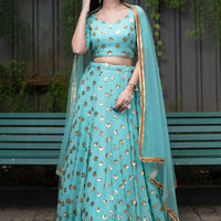 Ice Blue Sequin And Zari Work Lehenga Set
