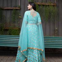 Ice Blue Sequin And Zari Work Lehenga Set