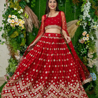 Red And Gold Lehenga Cape Sleeves