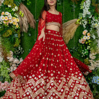 Red And Gold Lehenga Cape Sleeves