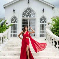 Red Skirt Slit Saree