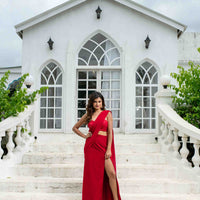 Red Skirt Slit Saree