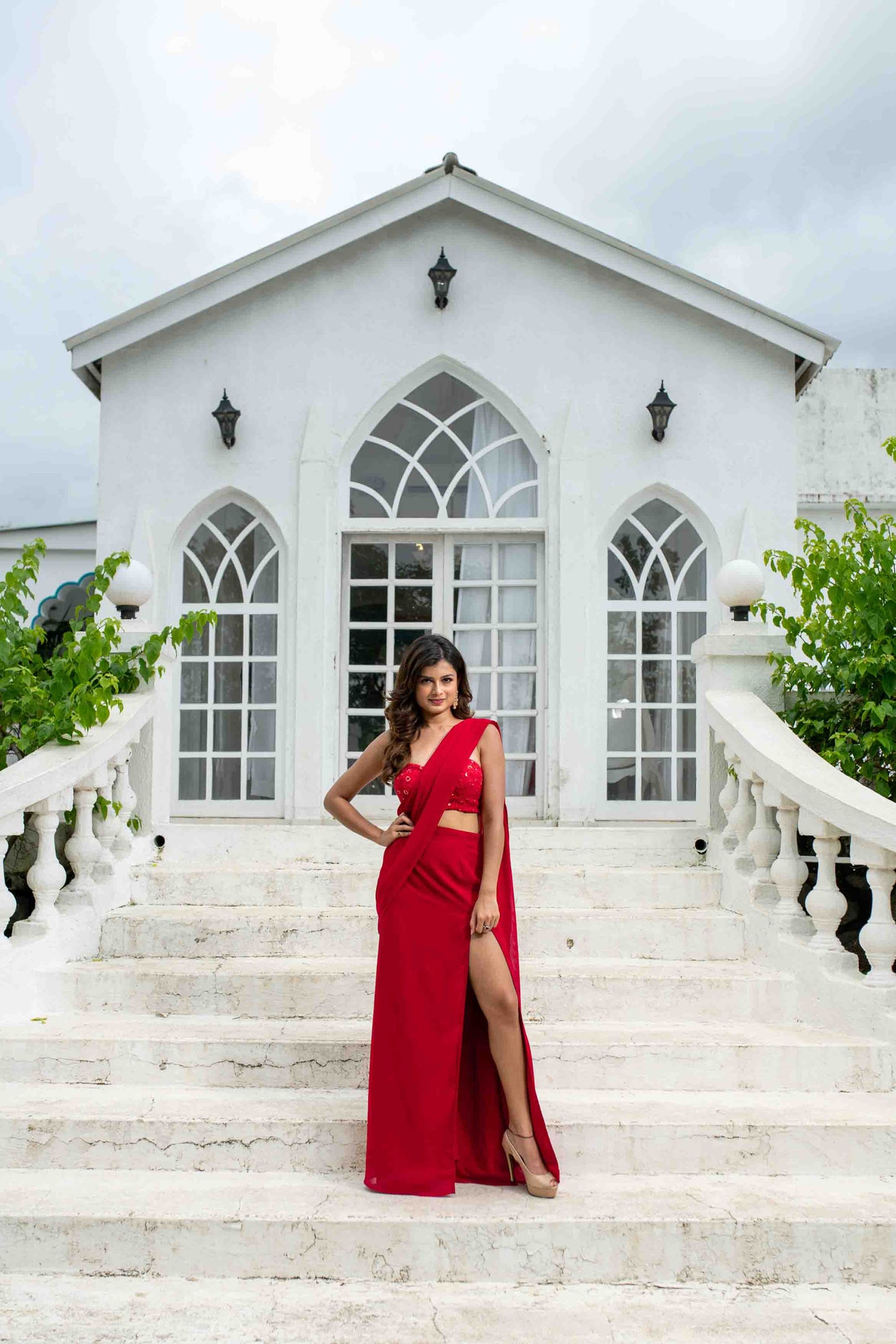 Red Skirt Slit Saree